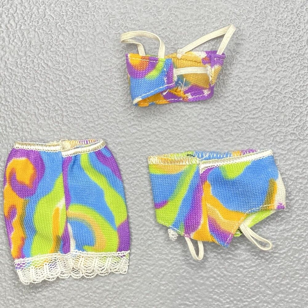 Vintage 1970s Barbie Clone MOD Psychedelic Swirl Tricot Halter Mini Skirt Bikini - Picture 2 of 7
